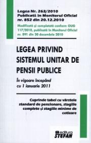 Legea privind sistemul unitar de pensii publice. In vigoare incepand cu 1 ianuarie 2011 - * * *